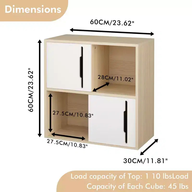 Credenza Contenitore Mobile Buffet Mobile Accento con Ante Scorrevoli, Organizer a 2 Livelli con Ripiani Aperti e Chiusi, Naturale+Bianco - ModernLuxe