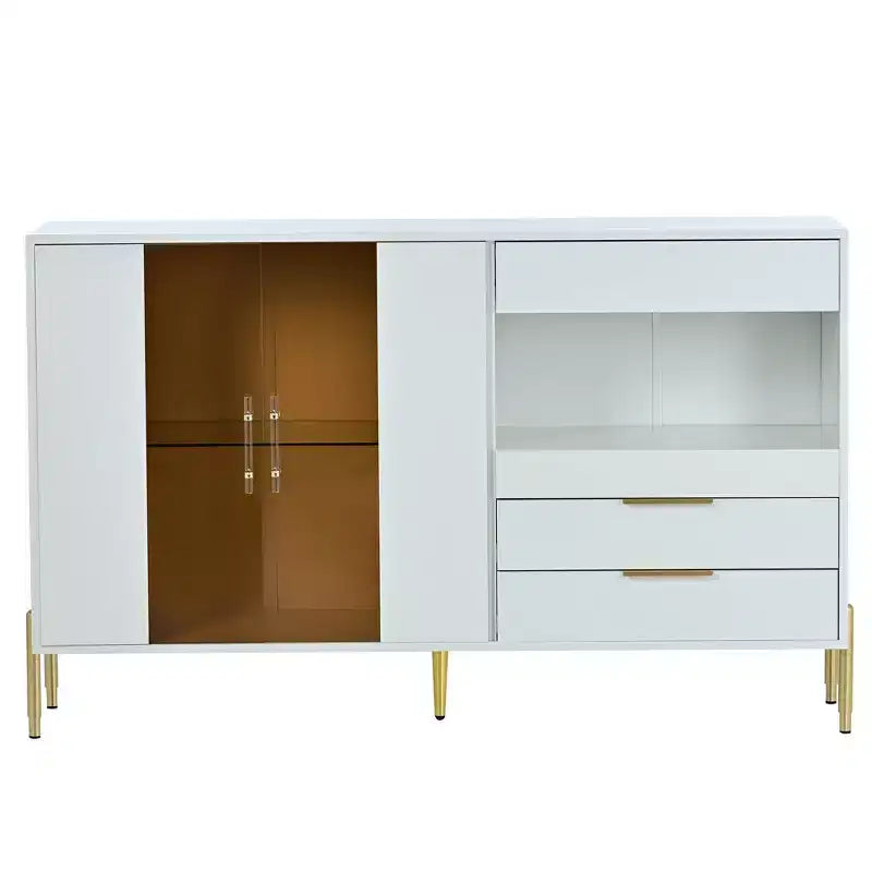 CuisinSmart Mobile Credenza con Cassetti e Ante in Acrilico, Ripiani Regolabili, Mobile Contenitore Moderno per Sala da Pranzo, Soggiorno, Cucina