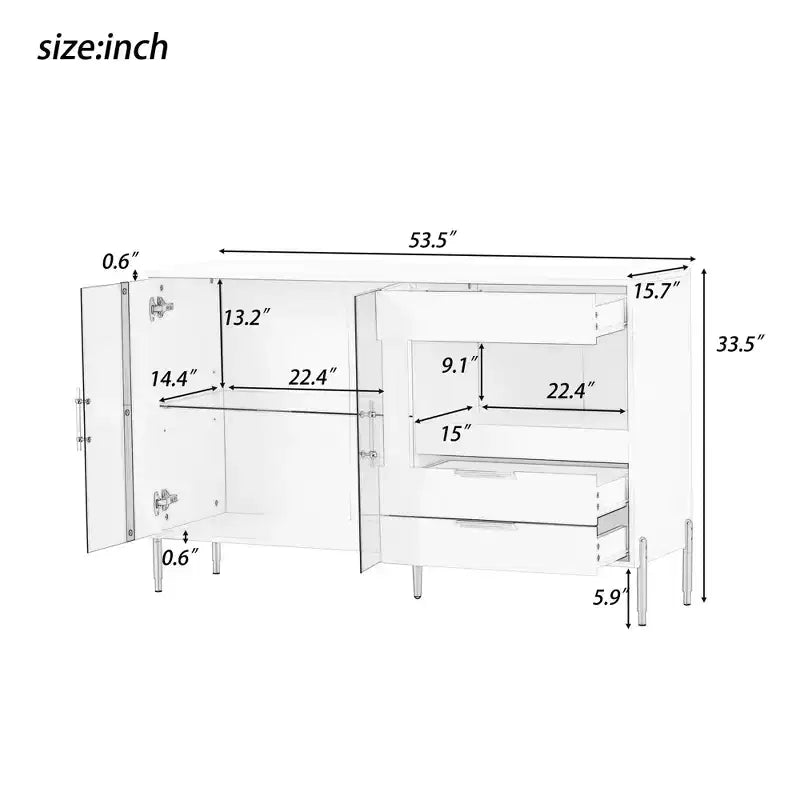 CuisinSmart Mobile Credenza con Cassetti e Ante in Acrilico, Ripiani Regolabili, Mobile Contenitore Moderno per Sala da Pranzo, Soggiorno, Cucina