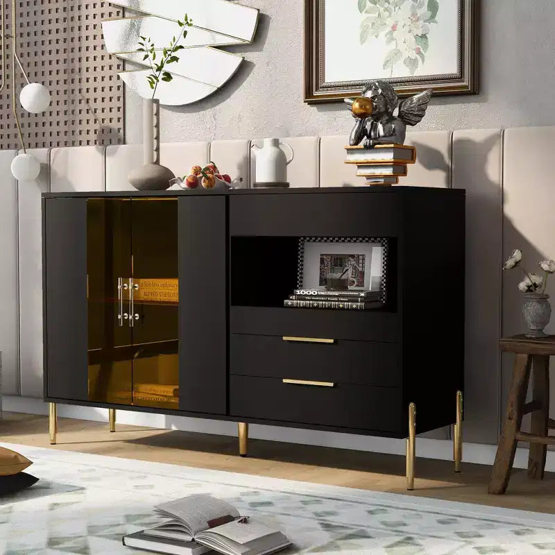CuisinSmart Mobile Credenza con Cassetti e Ante in Acrilico, Ripiani Regolabili, Mobile Contenitore Moderno per Sala da Pranzo, Soggiorno, Cucina