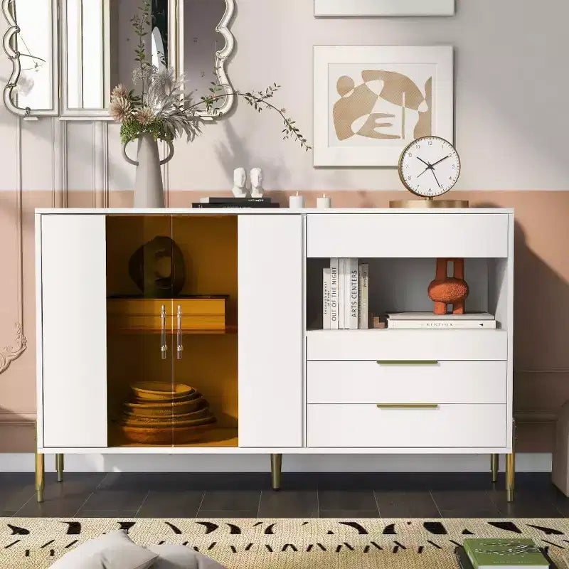 Meuble buffet CuisinSmart avec tiroirs et portes en acrylique, étagères réglables, buffet de rangement moderne pour salle à manger, salon, cuisine