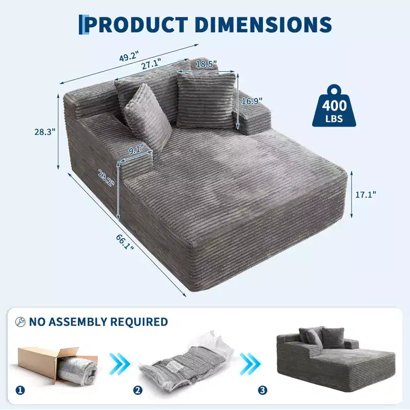 COZONY 49.2 Divano Chaise Lounge Convertibile Sovradimensionato, Sedia Nuvoletta in Velluto a Coste/Divano Letto, Capacità 400 libbre