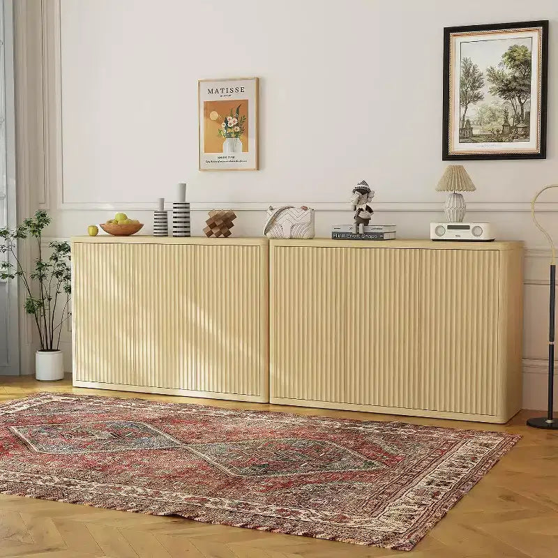 Madia a 3 ante con scanalature, mobile bar multi-funzione con ripiani regolabili per sala da pranzo e soggiorno