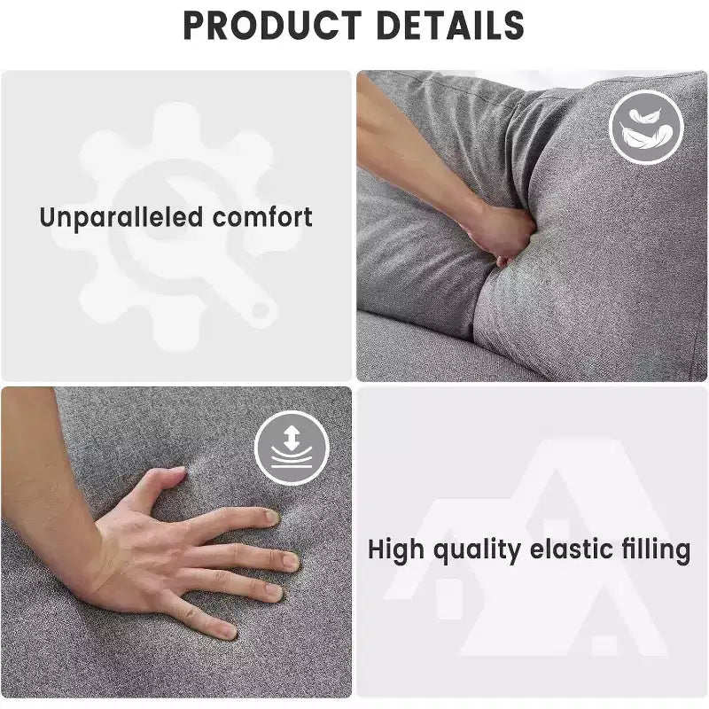 Divanetto Acekool 81 Comfort, 3 posti con portabicchieri e tasche portaoggetti, Cuscini profondi per soggiorno, camera da letto