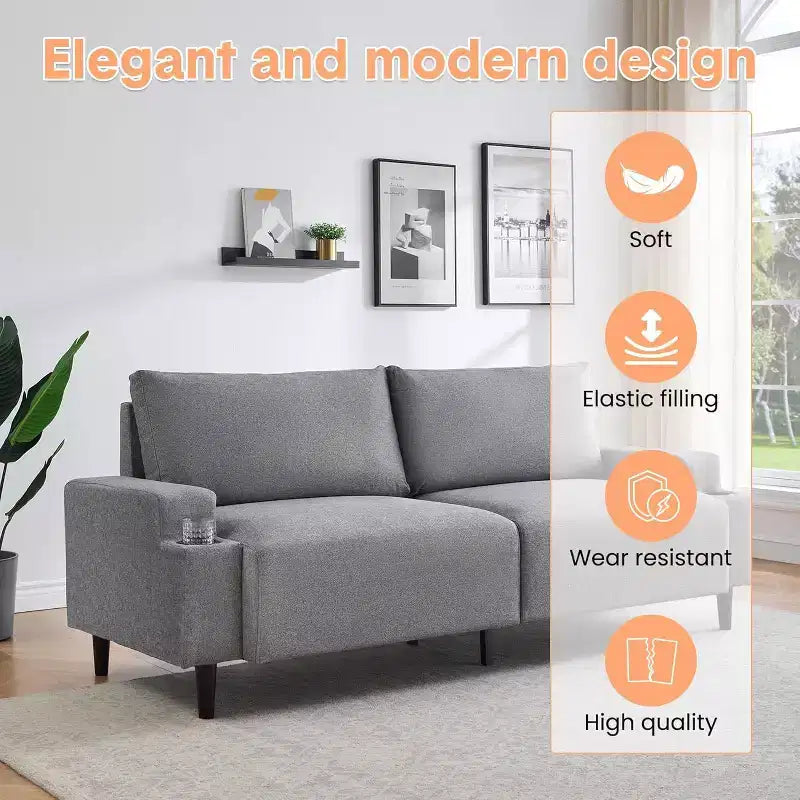 Divanetto Acekool 81 Comfort, 3 posti con portabicchieri e tasche portaoggetti, Cuscini profondi per soggiorno, camera da letto
