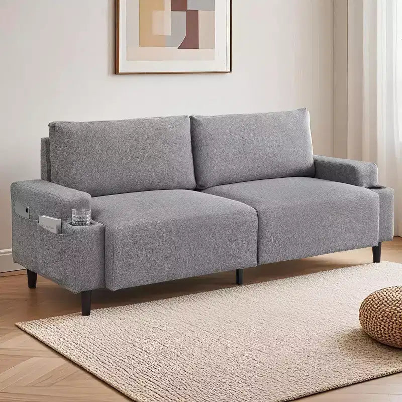 Divanetto Acekool 81 Comfort, 3 posti con portabicchieri e tasche portaoggetti, Cuscini profondi per soggiorno, camera da letto
