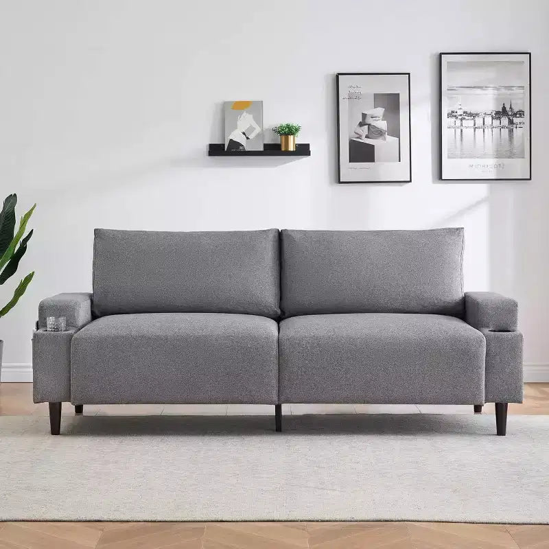 Divanetto Acekool 81 Comfort, 3 posti con portabicchieri e tasche portaoggetti, Cuscini profondi per soggiorno, camera da letto