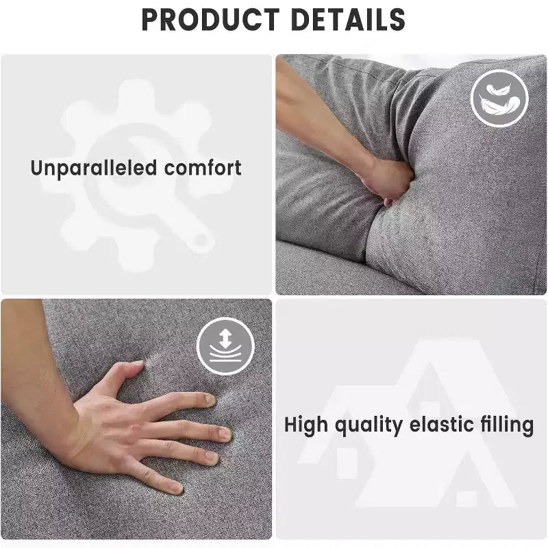 Divanetto Acekool 81 Comfort, 3 posti con portabicchieri e tasche portaoggetti, Cuscini profondi per soggiorno, camera da letto