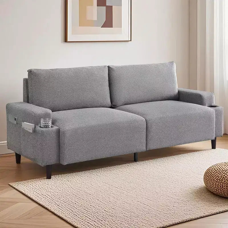 Divanetto Acekool 81 Comfort, 3 posti con portabicchieri e tasche portaoggetti, Cuscini profondi per soggiorno, camera da letto