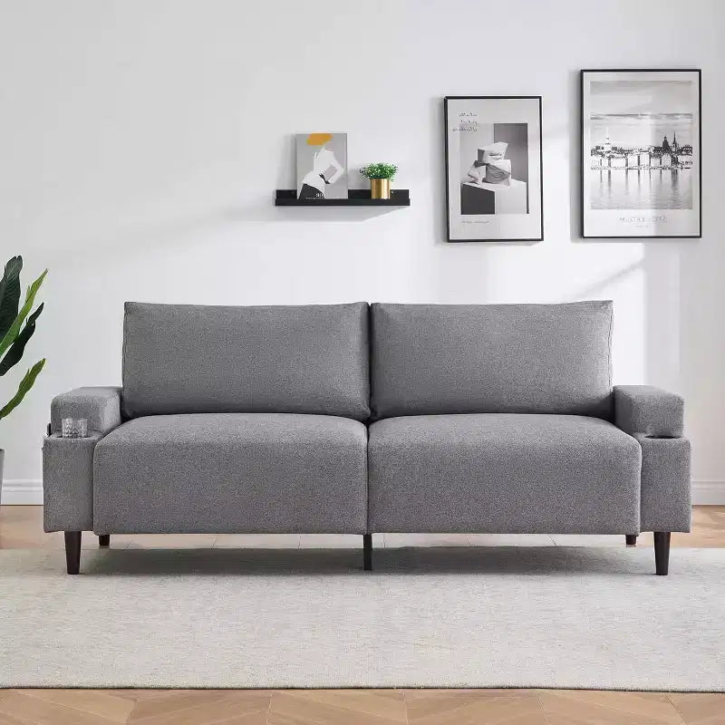 Divanetto Acekool 81 Comfort, 3 posti con portabicchieri e tasche portaoggetti, Cuscini profondi per soggiorno, camera da letto