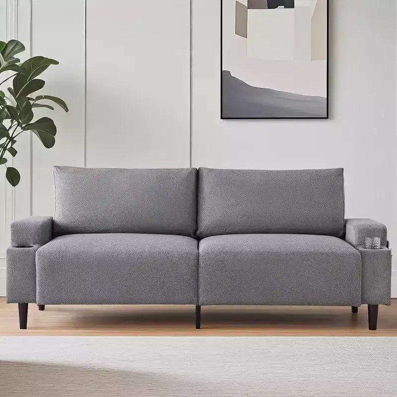 Divanetto Acekool 81 Comfort, 3 posti con portabicchieri e tasche portaoggetti, Cuscini profondi per soggiorno, camera da letto