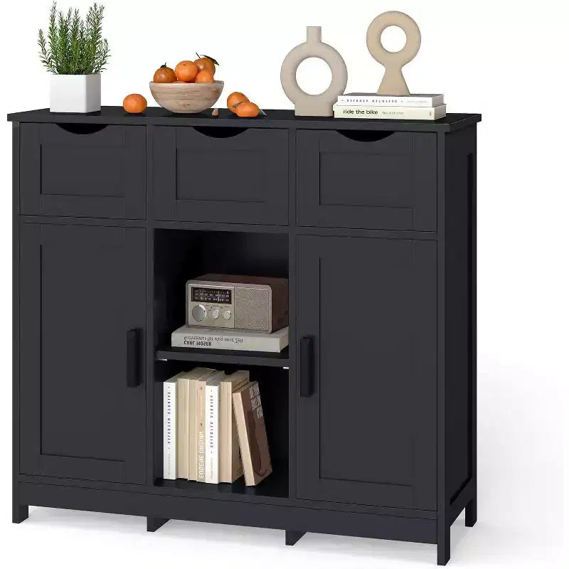 Zevemomo Madia/Buffet rustico moderno con cassetto e ripiano regolabile, mobile da cucina per riporre oggetti e credenza per la caffetteria per la sala da pranzo, nero
