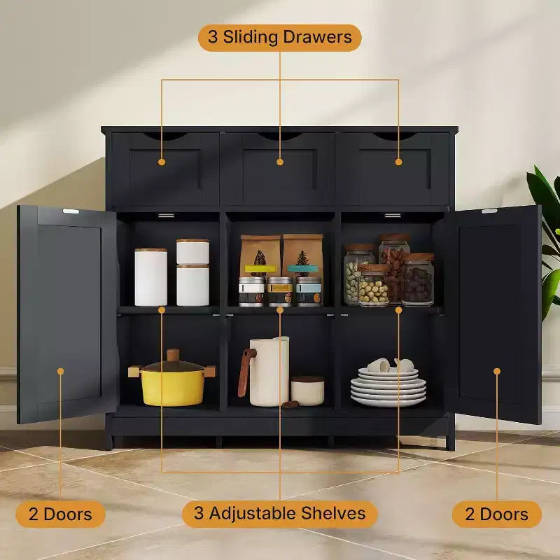Zevemomo Madia/Buffet rustico moderno con cassetto e ripiano regolabile, mobile da cucina per riporre oggetti e credenza per la caffetteria per la sala da pranzo, nero