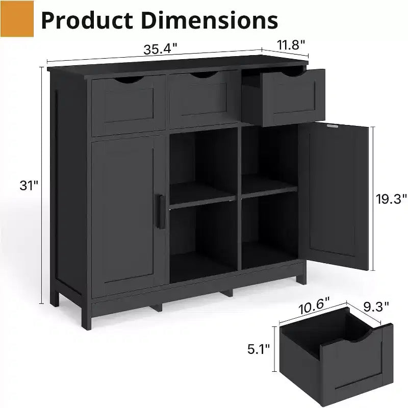 Zevemomo Madia/Buffet rustico moderno con cassetto e ripiano regolabile, mobile da cucina per riporre oggetti e credenza per la caffetteria per la sala da pranzo, nero