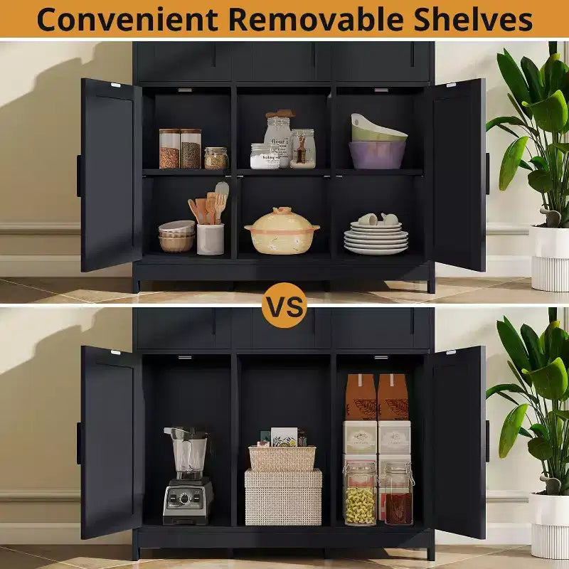 Zevemomo Madia/Buffet rustico moderno con cassetto e ripiano regolabile, mobile da cucina per riporre oggetti e credenza per la caffetteria per la sala da pranzo, nero