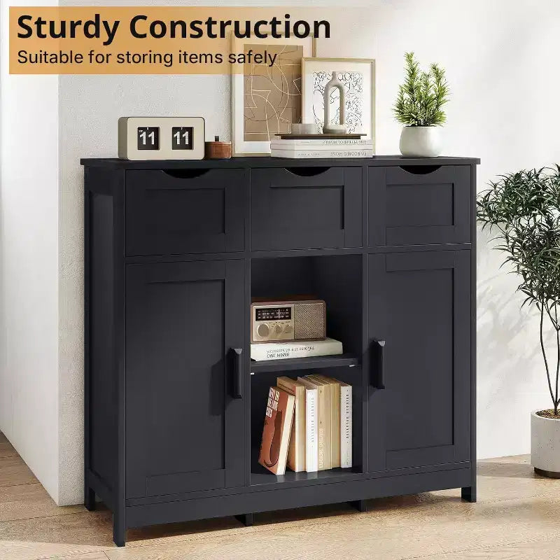 Zevemomo Madia/Buffet rustico moderno con cassetto e ripiano regolabile, mobile da cucina per riporre oggetti e credenza per la caffetteria per la sala da pranzo, nero