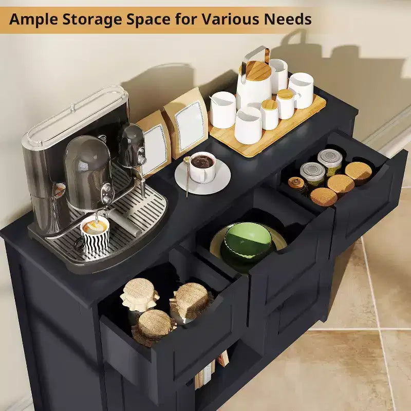 Zevemomo Madia/Buffet rustico moderno con cassetto e ripiano regolabile, mobile da cucina per riporre oggetti e credenza per la caffetteria per la sala da pranzo, nero