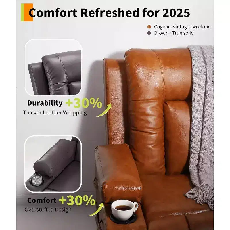 Fauteuil inclinable électrique avec massage et chauffage – Fauteuil lève-personne en cuir PU réglable et robuste pour personnes âgées et à mobilité réduite