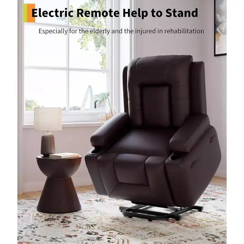 Fauteuil inclinable électrique avec massage et chauffage – Fauteuil lève-personne en cuir PU réglable et robuste pour personnes âgées et à mobilité réduite