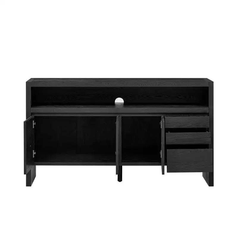 Madia credenza a 3 cassetti e 3 ante con grande ripiano aperto, mobile multiuso per soggiorno e cucina