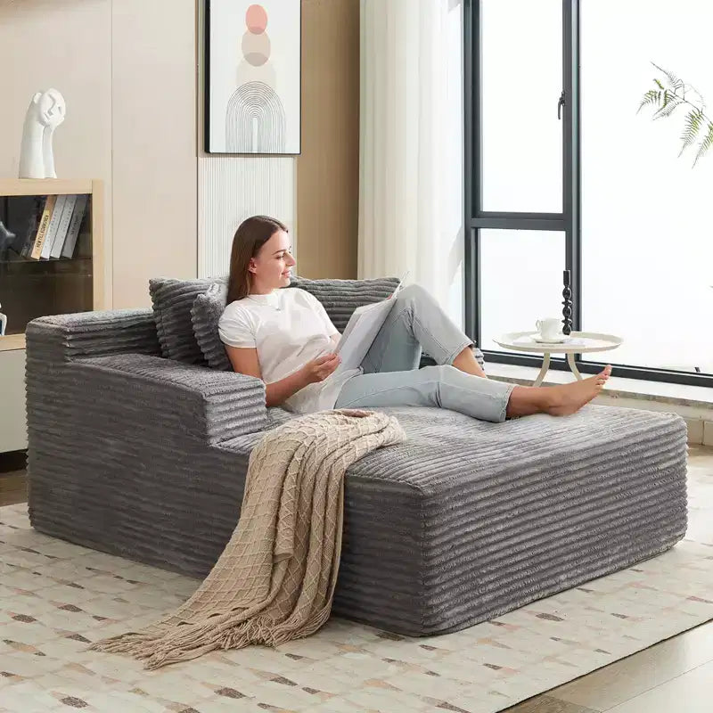 Oversized Corduroy Chaise Lounge, Boneless Sofa Chair with Deep Seat, No Assembly Required Sleeper Couch for Living Room and Bedroom