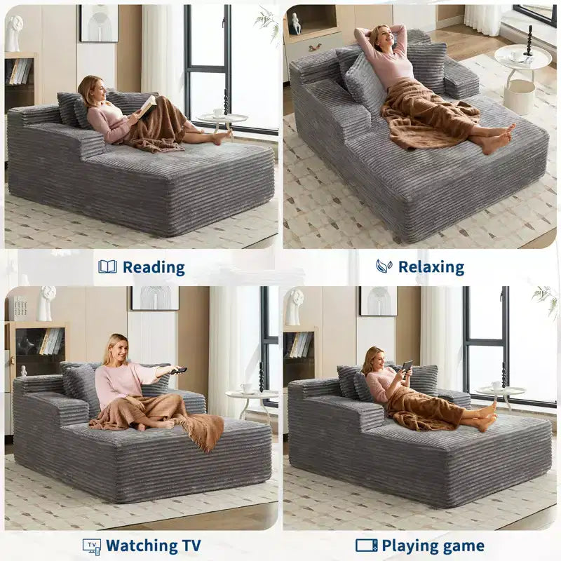 Chaise longue surdimensionnée en velours côtelé, canapé-lit sans cadre avec assise profonde, canapé convertible sans montage requis pour salon et chambre