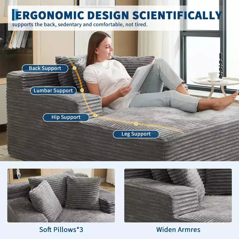 Chaise longue surdimensionnée en velours côtelé, canapé-lit sans cadre avec assise profonde, canapé convertible sans montage requis pour salon et chambre