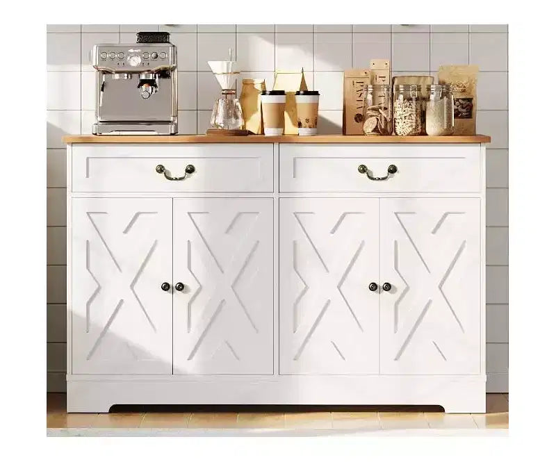 57 in Modern Farmhouse Sideboard Buffet Cabinet with 2 Drawers & Adjustable Shelves, Large Kitchen Storage Cabinet, Coffee Bar Organizer