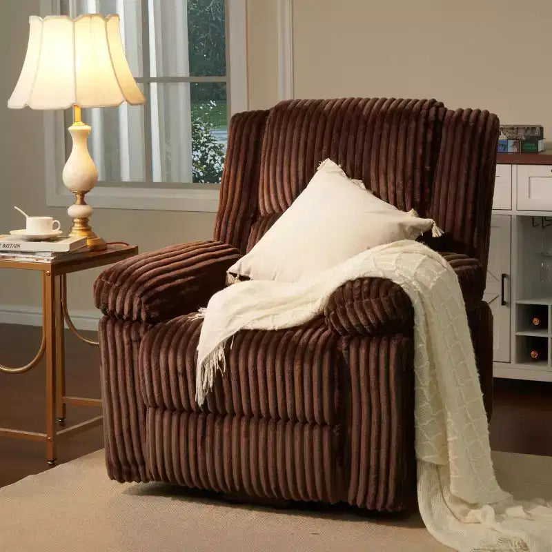 Fauteuil inclinable en velours côtelé, canapé inclinable manuel avec poignée, accoudoirs à dossier, rembourrage épais, poche latérale, capacité de 180 kg, inclinable réglable
