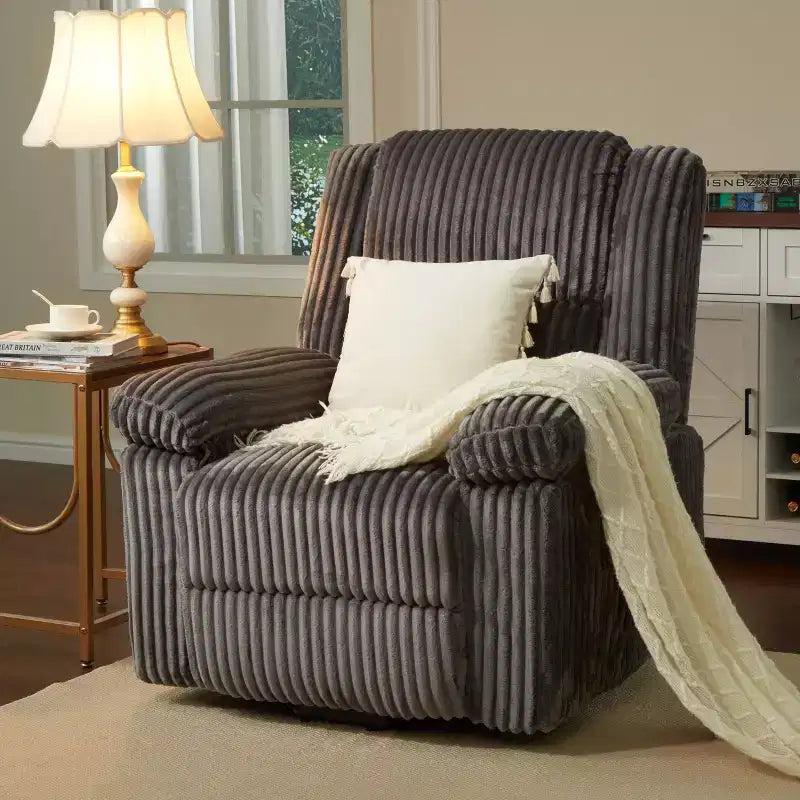 Fauteuil inclinable en velours côtelé, canapé inclinable manuel avec poignée, accoudoirs à dossier, rembourrage épais, poche latérale, capacité de 180 kg, inclinable réglable