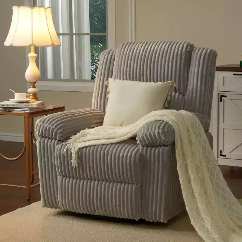 Fauteuil inclinable en velours côtelé, canapé inclinable manuel avec poignée, accoudoirs à dossier, rembourrage épais, poche latérale, capacité de 180 kg, inclinable réglable