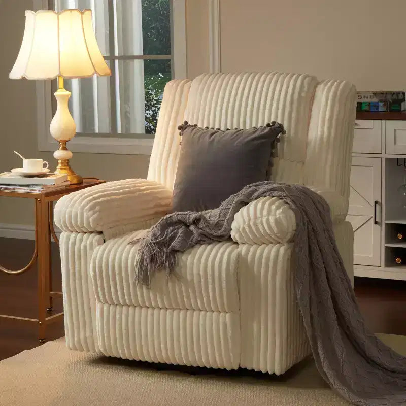 Fauteuil inclinable en velours côtelé, canapé inclinable manuel avec poignée, accoudoirs à dossier, rembourrage épais, poche latérale, capacité de 180 kg, inclinable réglable