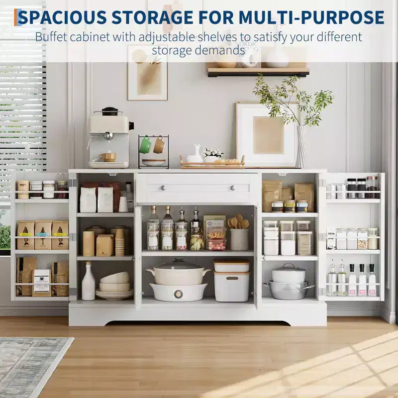 Mobile credenza buffet, 55", in legno, con ripiani regolabili, adibito a coffee station, credenza console, armadietto a pavimento per cucina e soggiorno