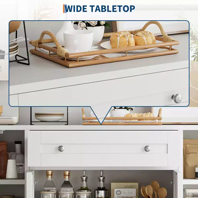 Mobile credenza buffet, 55", in legno, con ripiani regolabili, adibito a coffee station, credenza console, armadietto a pavimento per cucina e soggiorno
