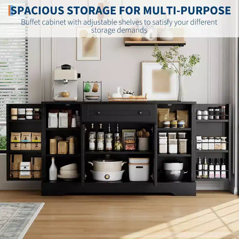 Mobile credenza buffet, 55", in legno, con ripiani regolabili, adibito a coffee station, credenza console, armadietto a pavimento per cucina e soggiorno