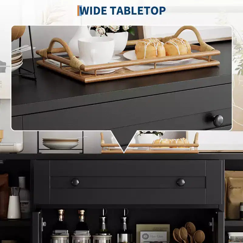 Mobile credenza buffet, 55", in legno, con ripiani regolabili, adibito a coffee station, credenza console, armadietto a pavimento per cucina e soggiorno