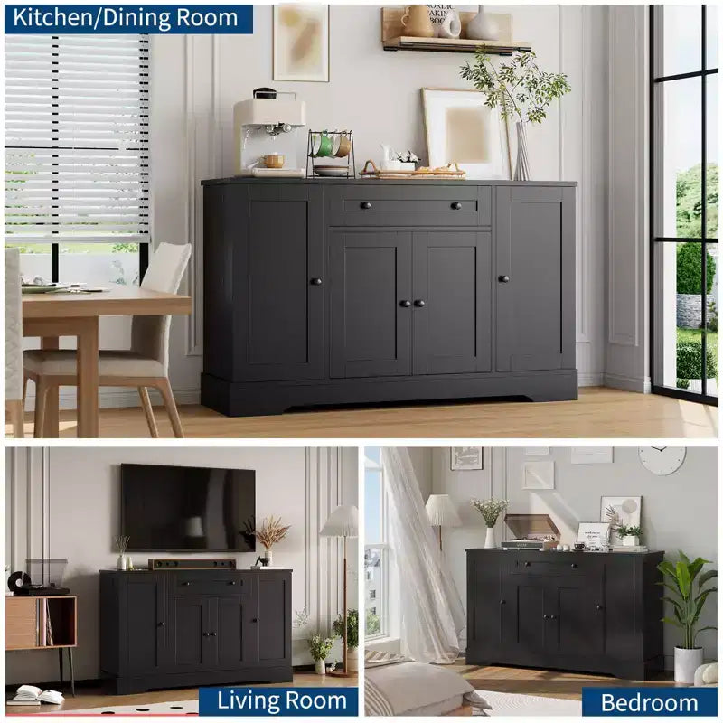 Mobile credenza buffet, 55", in legno, con ripiani regolabili, adibito a coffee station, credenza console, armadietto a pavimento per cucina e soggiorno