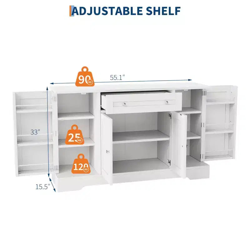 Mobile credenza buffet, 55", in legno, con ripiani regolabili, adibito a coffee station, credenza console, armadietto a pavimento per cucina e soggiorno
