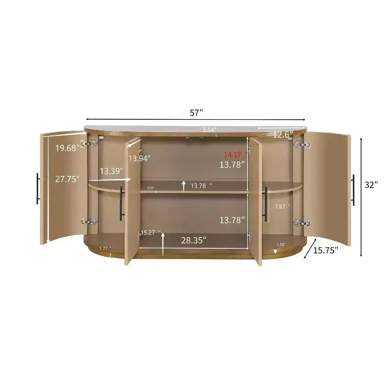 Buffet incurvé moderne Christopher Knight Home Ashby 57" avec 4 portes et poignées métalliques