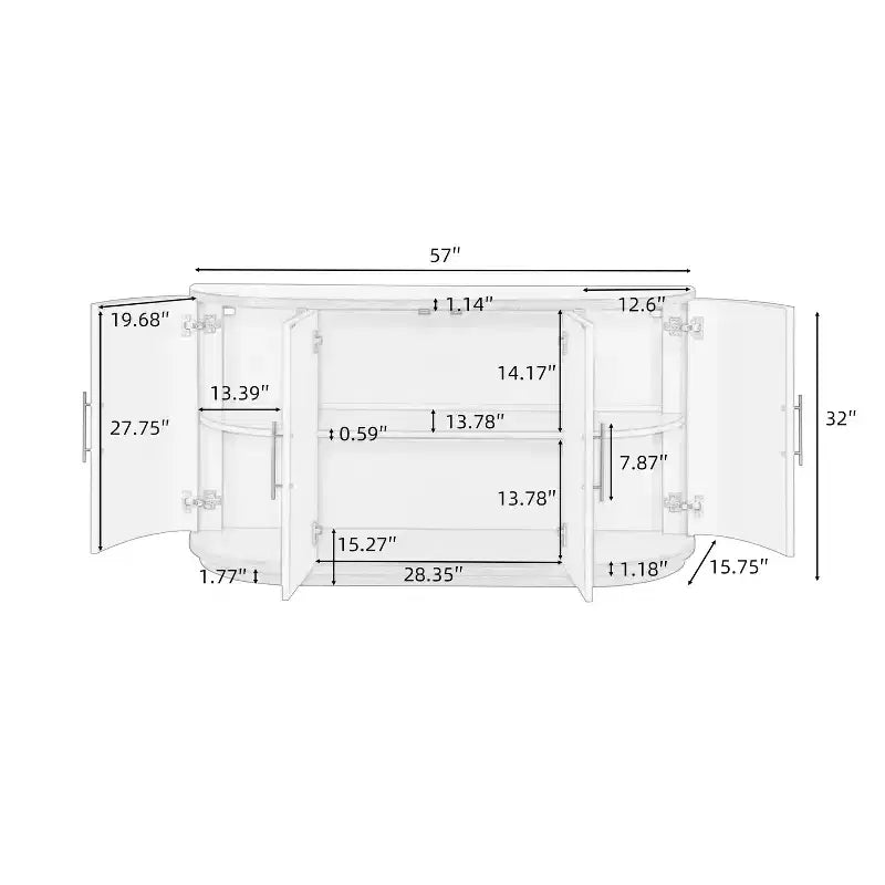 Buffet incurvé moderne Christopher Knight Home Ashby 57" avec 4 portes et poignées métalliques