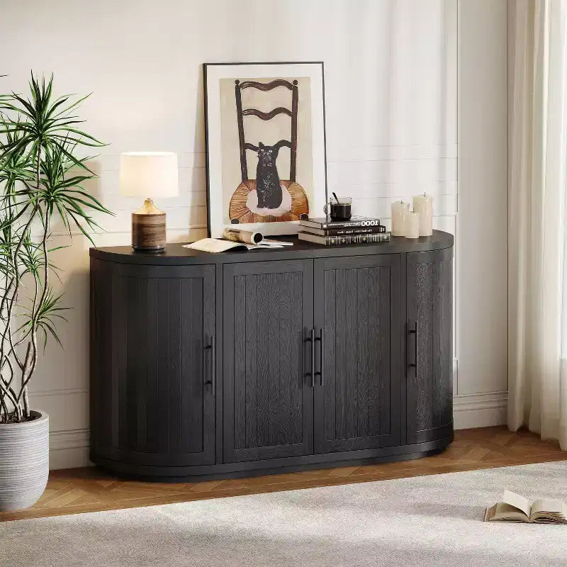 Christopher Knight Home Ashby 57'' Modern Curved Buffet Cabinet Sideboard with 4 Doors and Metal Handles