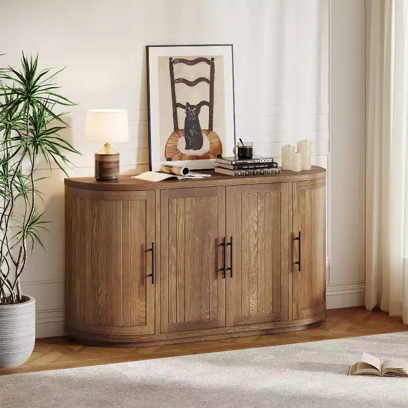 Christopher Knight Home Ashby, madia/credenza moderna curva da 145 cm con 4 ante e maniglie in metallo