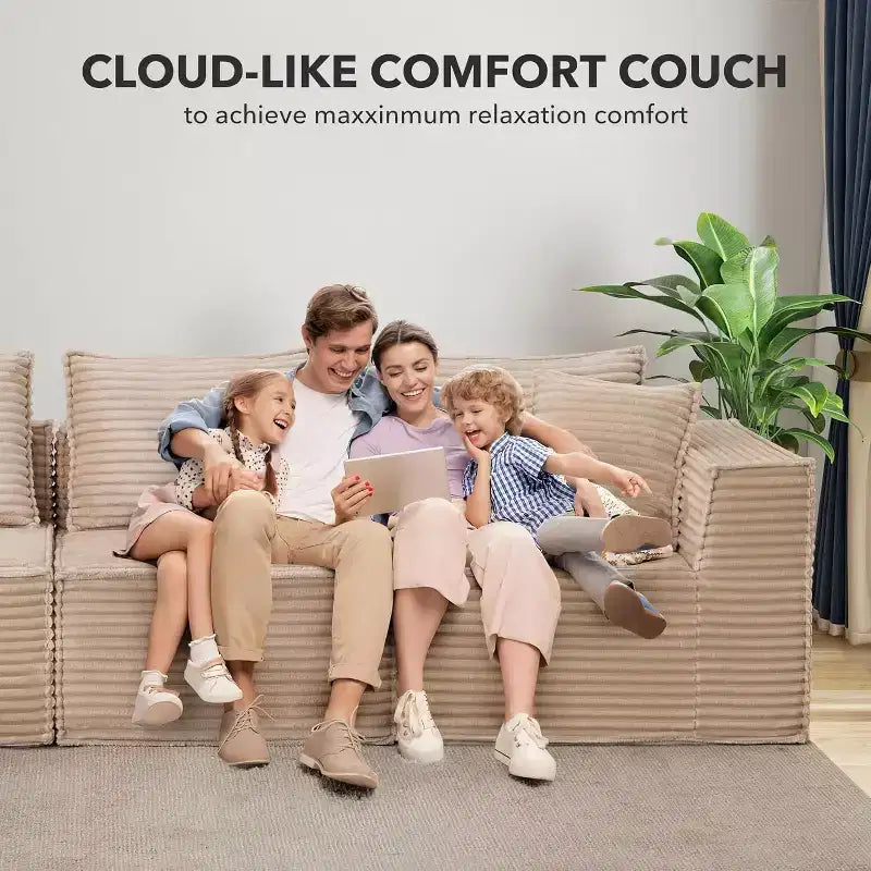 Divano Sezionale Modulare Cloud con Pouf, Divano in Velluto a Coste Senza Montaggio, Divano a Seduta Profonda a U/L per Piccoli Spazi, 4 Colori e Configurazioni
