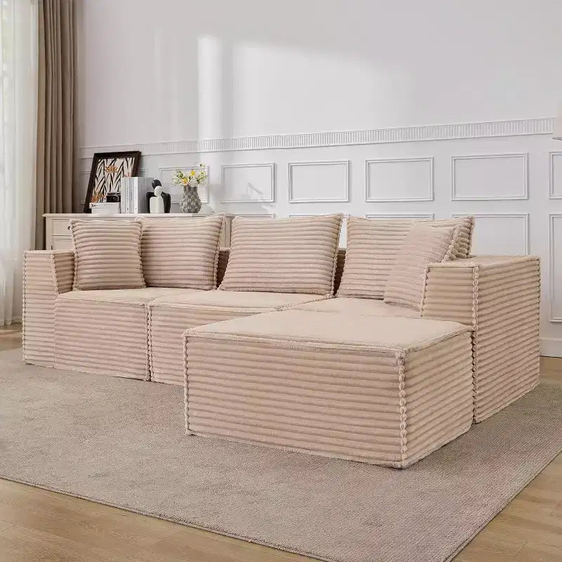 Modular Cloud Sectional Sofa w/Ottoman, No Assembly Corduroy Couch, Deep Seat u/l-Shape Sofa for Small Spaces, 4 Colors & Configurations