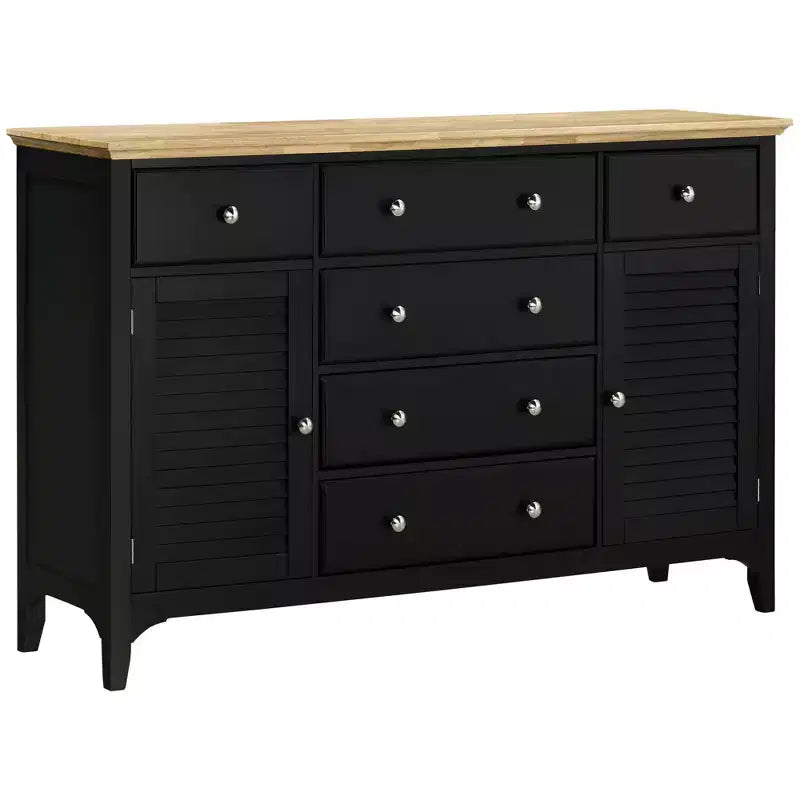 Sideboard Buffet Cabinet with Storage Drawers, Rubber Wood Top and Adjustable Shelves, Kitchen Cabinet Coffee Bar Cabinet