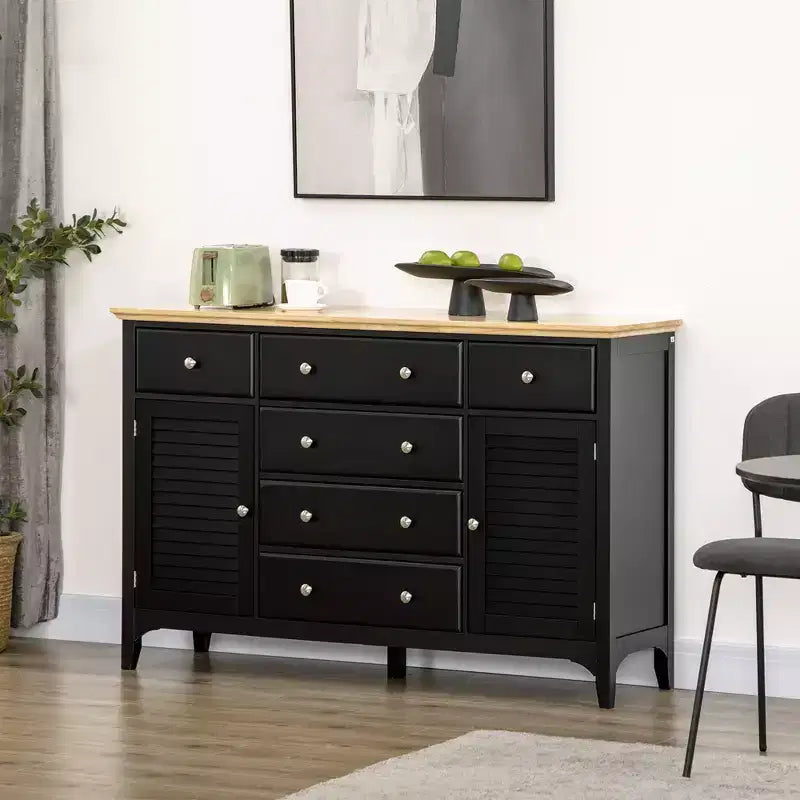 Credenza a Buffet con Cassetti, Piano in Legno di Gomma e Ripiani Regolabili, Mobile da Cucina, Mobile Bar per Caffè