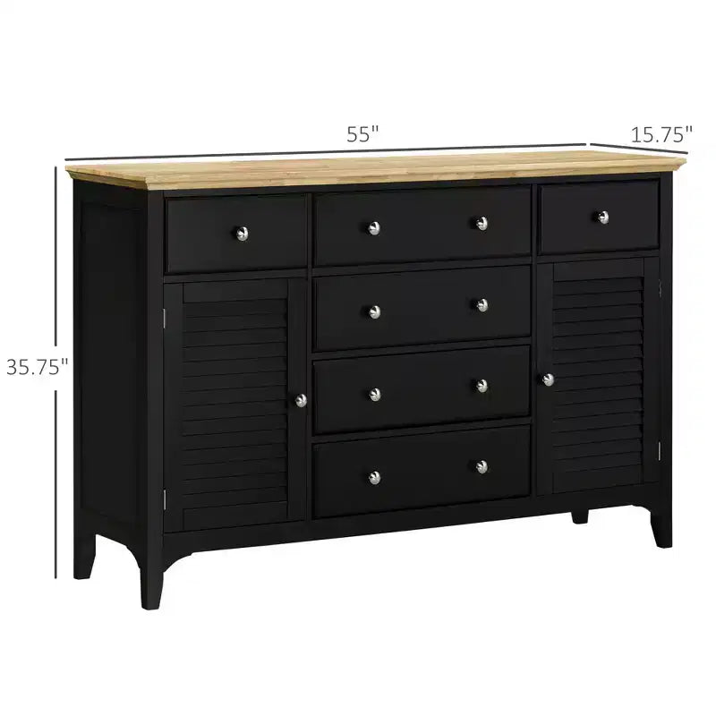 Credenza a Buffet con Cassetti, Piano in Legno di Gomma e Ripiani Regolabili, Mobile da Cucina, Mobile Bar per Caffè