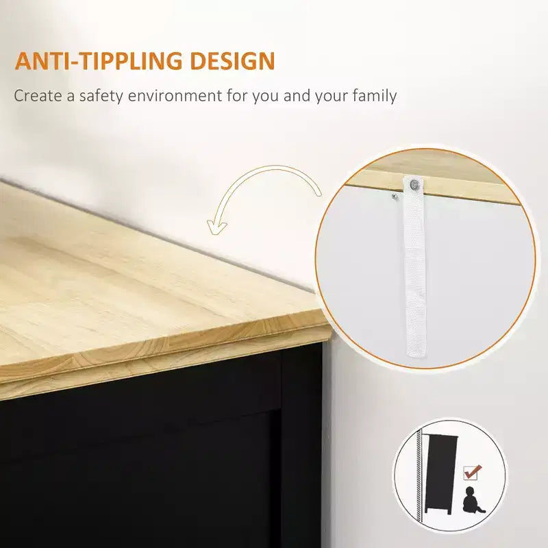 Credenza a Buffet con Cassetti, Piano in Legno di Gomma e Ripiani Regolabili, Mobile da Cucina, Mobile Bar per Caffè