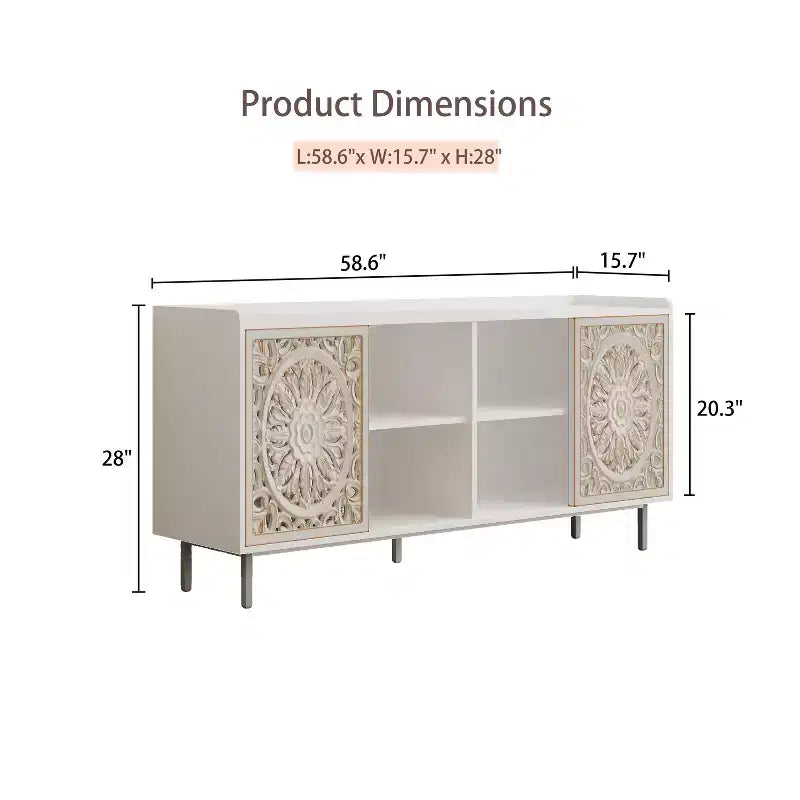 Mobiletto accentato invecchiato fatto a mano, struttura in legno di abete con dettagli intagliati, tavolo console multiuso, credenza e mobiletto contenitore per il soggiorno