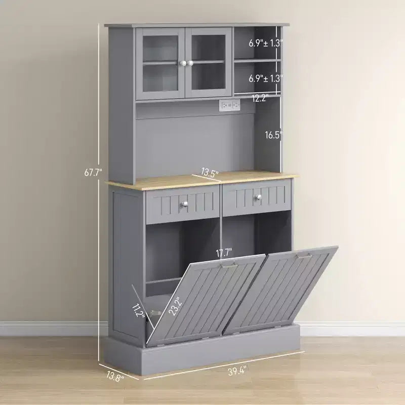 Mobiletto da cucina con stazione di ricarica, 2 armadietti a ribalta, supporto per microonde, mobiletto indipendente per dispensa